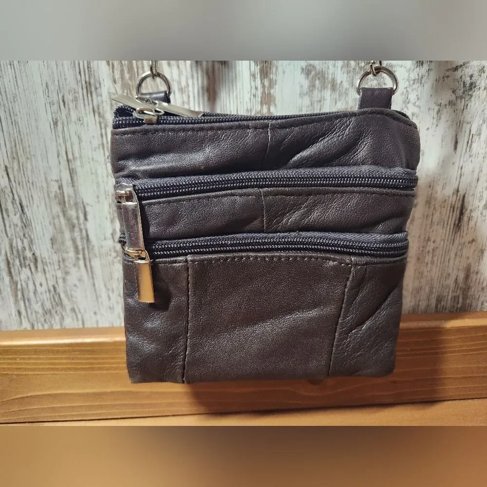 Brown Soft Leather Mini Crossbody Purse Fanny Pack Organizer Bag Belt Loops Nice